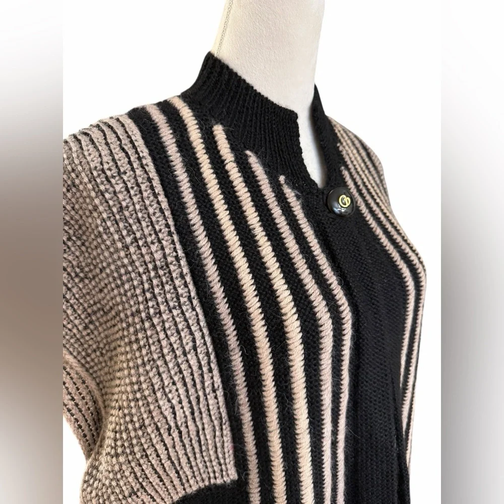 Zero + Maria Cornejo Black and Cream Geometric Vest Superfine Alpaca Cardigan
